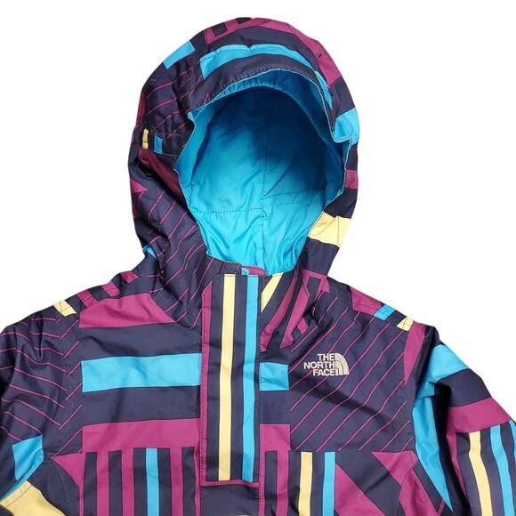 THE NORTH FACE Jacket GIRLS 10-12 Blue Colors Geometric Hooded Full Zip HYVENT - Picture 2 of 11